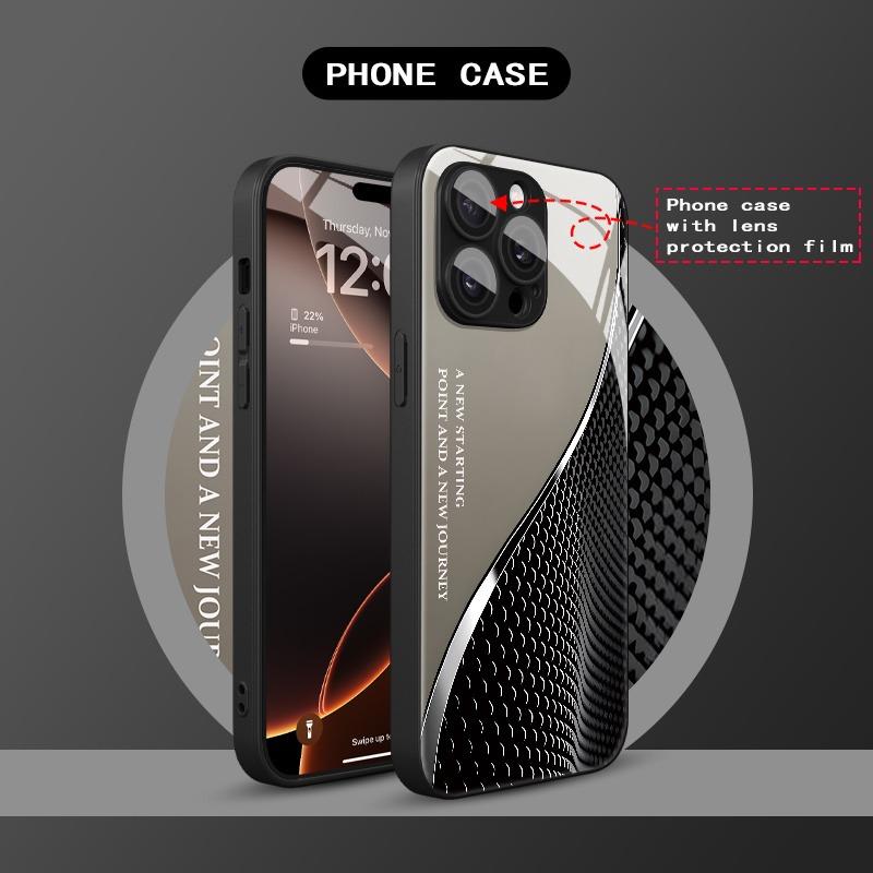 Metallic Texture Line Pattern Tempered Glass Phone Case For iPhone 11 12 13 14 15 16 17 Pro Max 17 Air 7 8 Plus XR XS X Cover