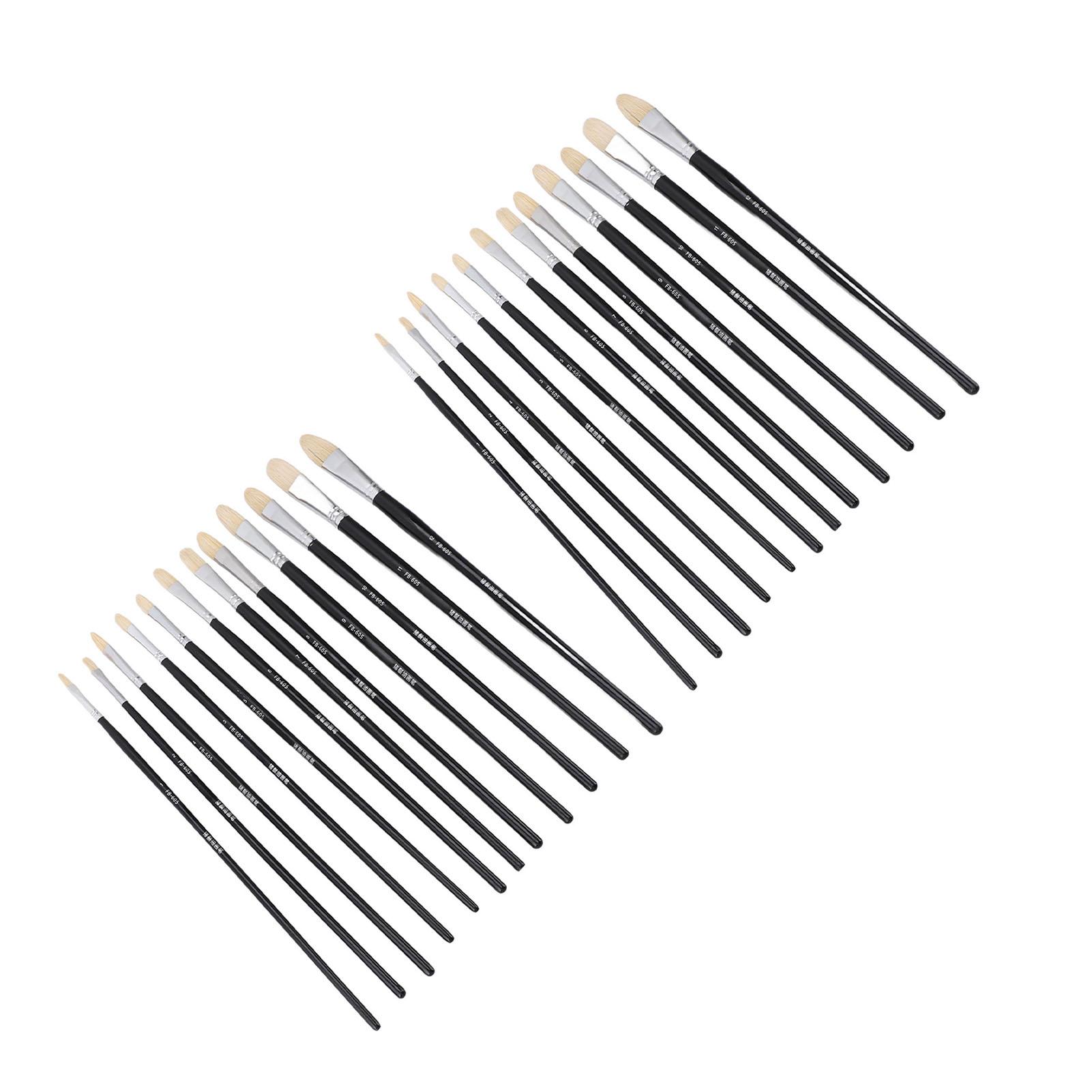 

12 Pcs Paint Brush Set Long Soild Wood Handle Bristle Paint Brushes for Acrylic Oil Watercolor