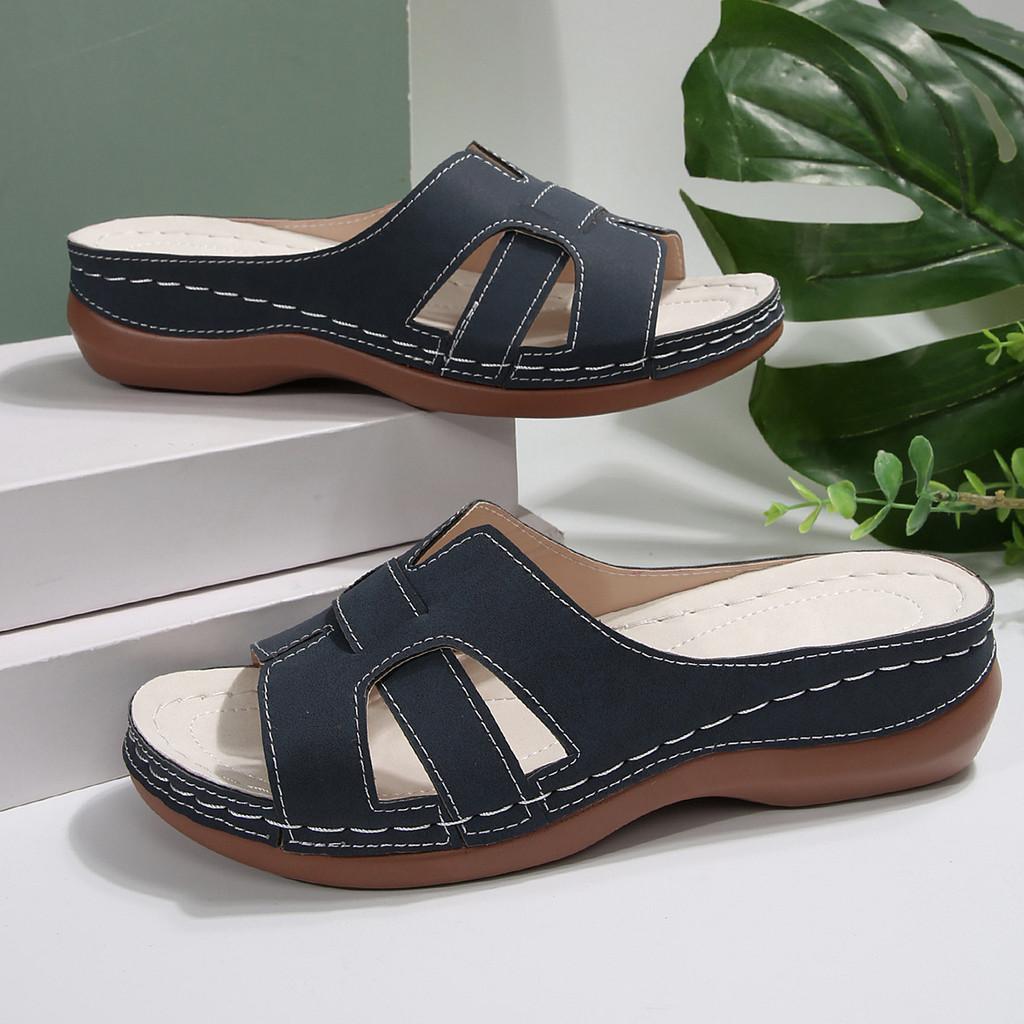 Wish Summer Womens Open Toe Slip On Sandals With Thick Sole For Beach And Casual Wear