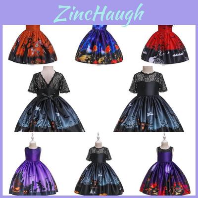 Halloween Witch Cosplay Cartoon Pumpkin Ghost Print Dress For Girls Perfect For Parties
