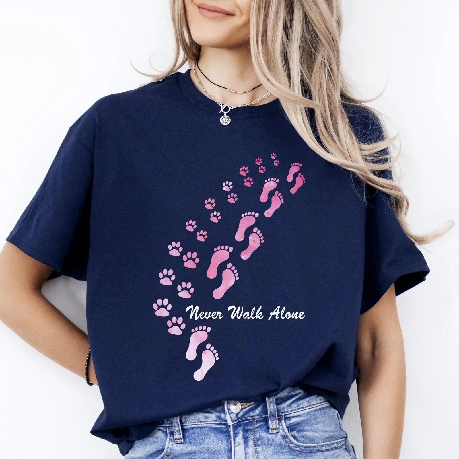 

2026 Summer Womens Never Walk Alone TShirt Cotton and Breathable Short Sleeve Streetwear Oversized Loose Casual 4XL