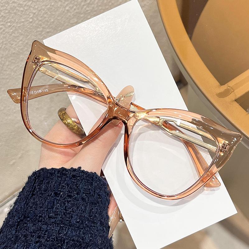Hot-Selling Cat Eye Anti-Blue Glasses Large Frame Ins Flat Light Glasses Frame Myopia Can Be Matched With Degree Glasses Plain Face