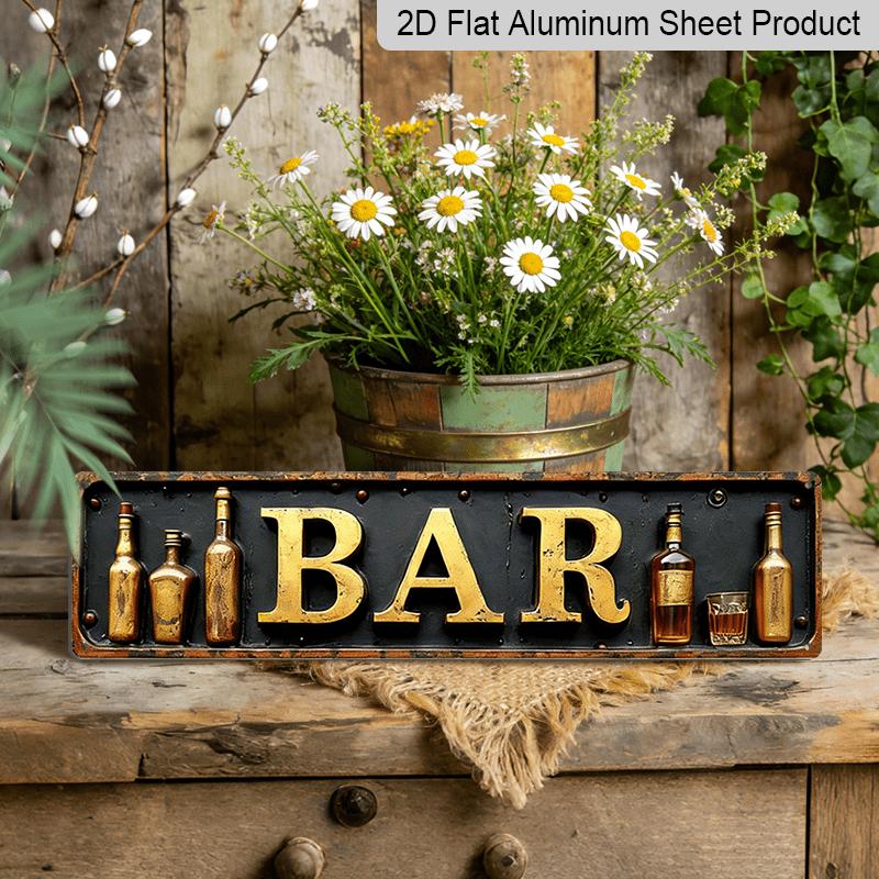2D Flach, Pack Vintage BAR Metallwandschild - Langlebige Retro-Dekoration mit Vintage-Goldbuchstaben & Einfache Montage, Keine Verkabelung erforderlich Aluminium