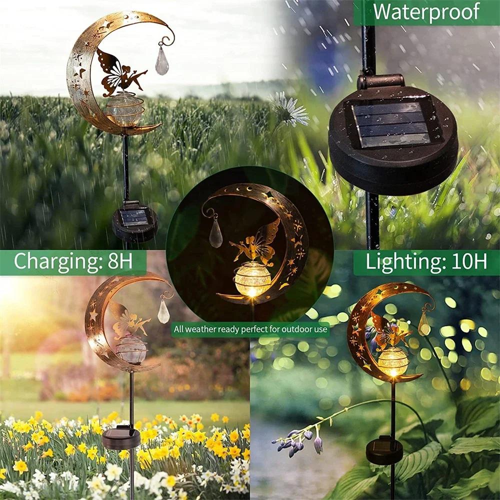 Solar Outdoor Atmosphere Moon Fairy Courtyard Lantern Garden Landscape Floor Insertion Lantern Iron Hollow Projection Light