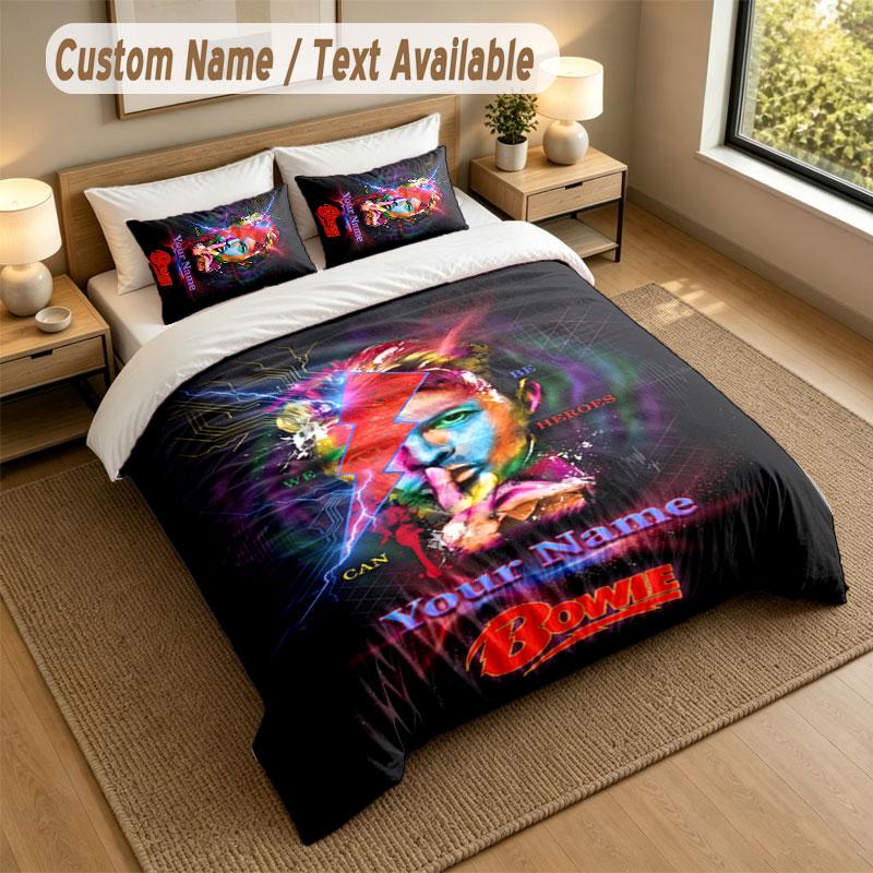 Bedding Set 1 Duvet Cover 2 Pillowcases David Bowie Print Soft Bed Linen Bedroom Decor