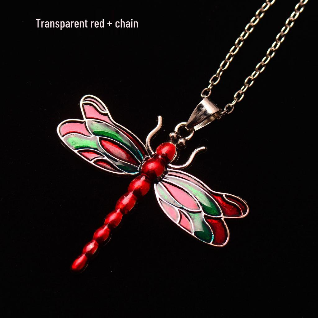 Silver Dragonfly Necklace with Luminous Butterfly - Retro Forest-Inspired