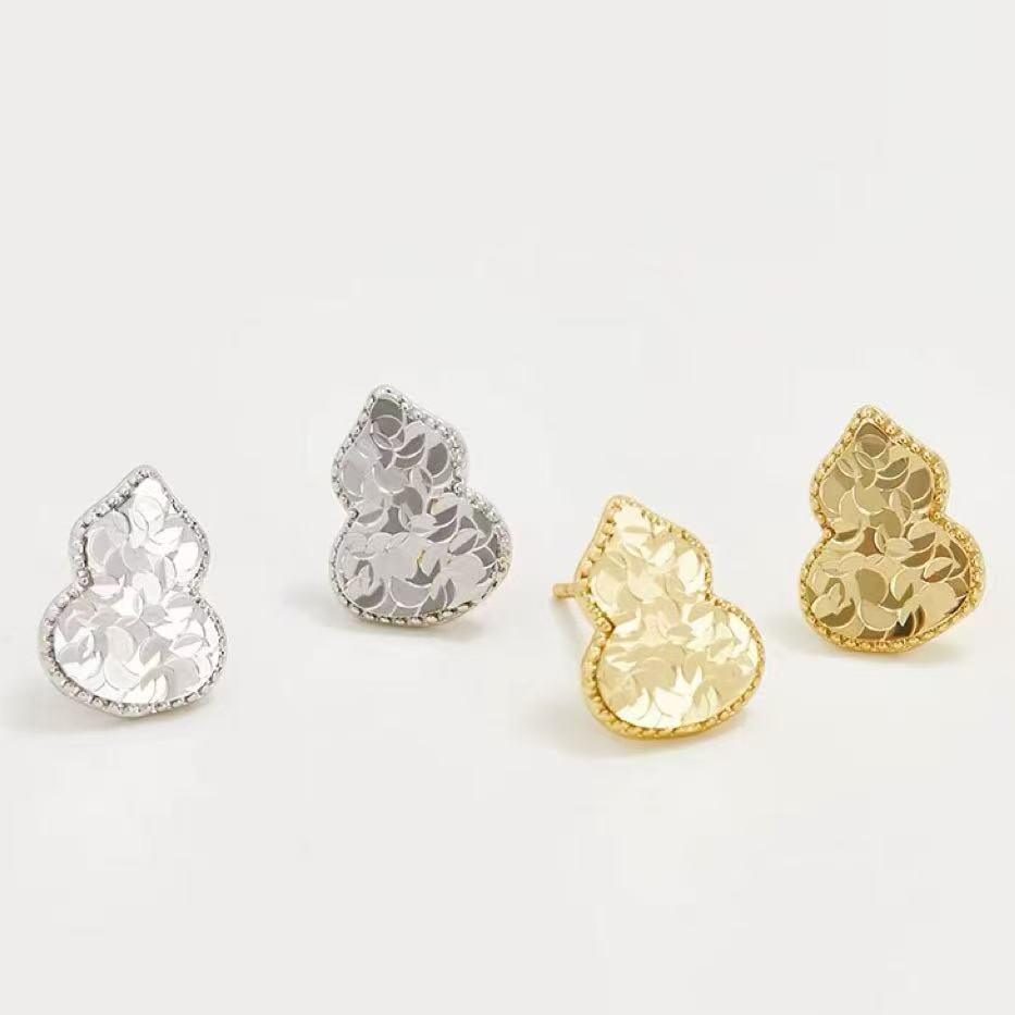 Dragon Scale Gourd Crushed Ice Earrings: Dazzling Fu Lu Studs for Women, Versatile High-End Jewelry Accessories.
