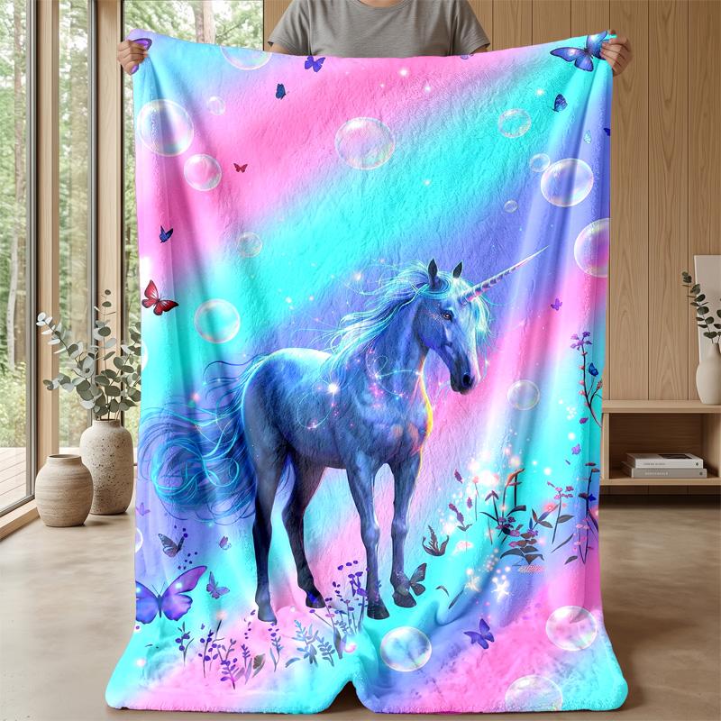 Fantasy Unicorn In Galaxy Theme Blanket Lightweight Warm Flannel Blanket Decorative Throw Blanket for Home Decoration