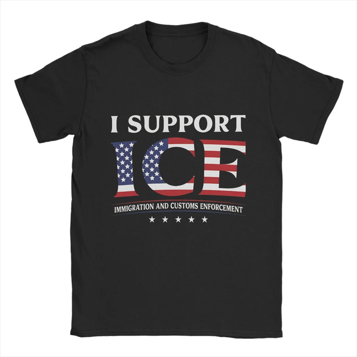 

Amazing I Support ICE T-Shirts for Men O Neck Cotton T Shirts Short Sleeve Tee Shirt 6XL Clothing S чёрный