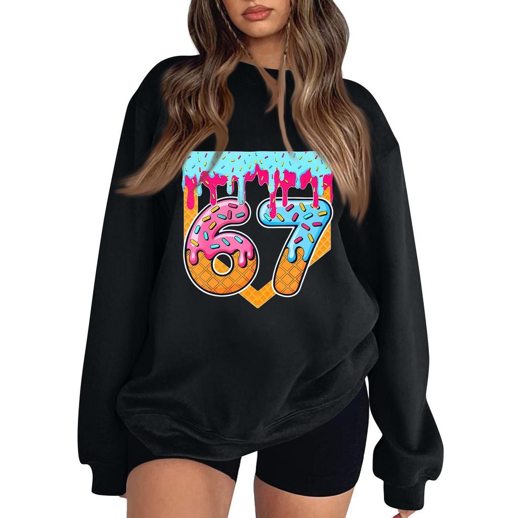 Sudadera de Mujer Casual de Moda de Manga Larga con Cuello Redondo y Estampado