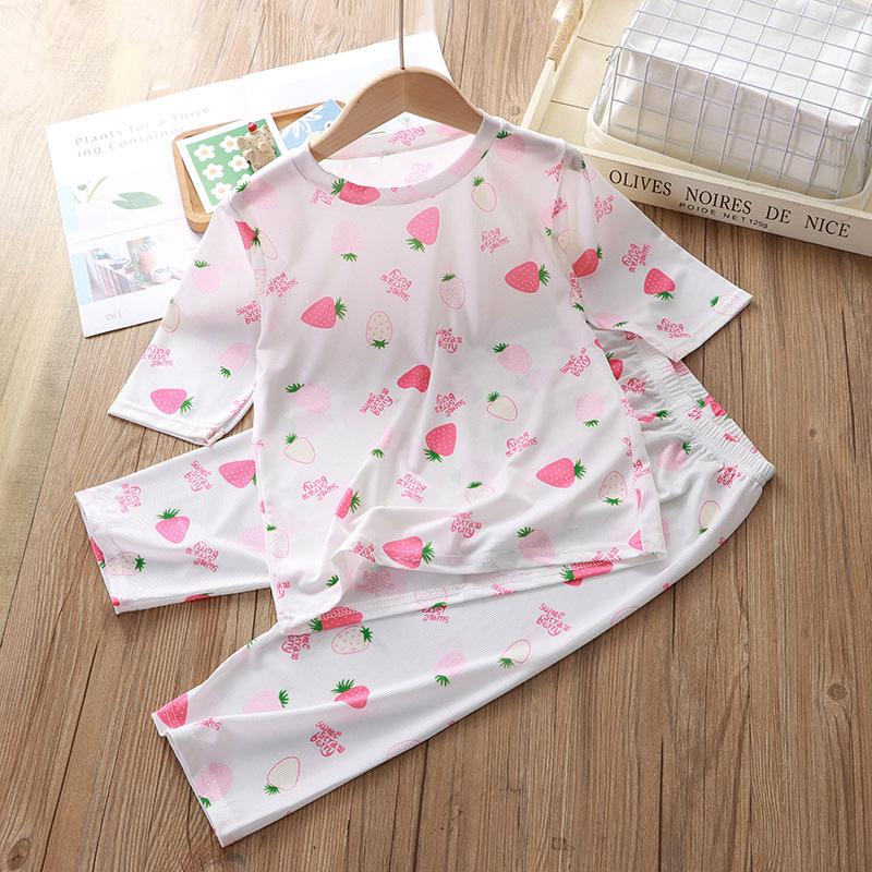 Kids Summer Cartoon Print Thin Short Sleeve Pajama Set Boys Girls Home Wear Clothing 140cm