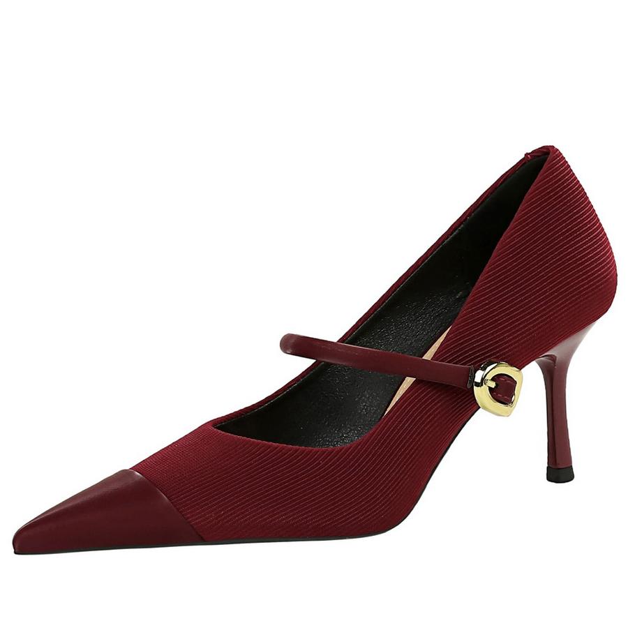 

2025 New corduroy Women Pumps Metal buckle High Heels Stilettos Women 7 CM Heels Sexy Kitten high heels Pointed Ladies shoes 34 вино красного