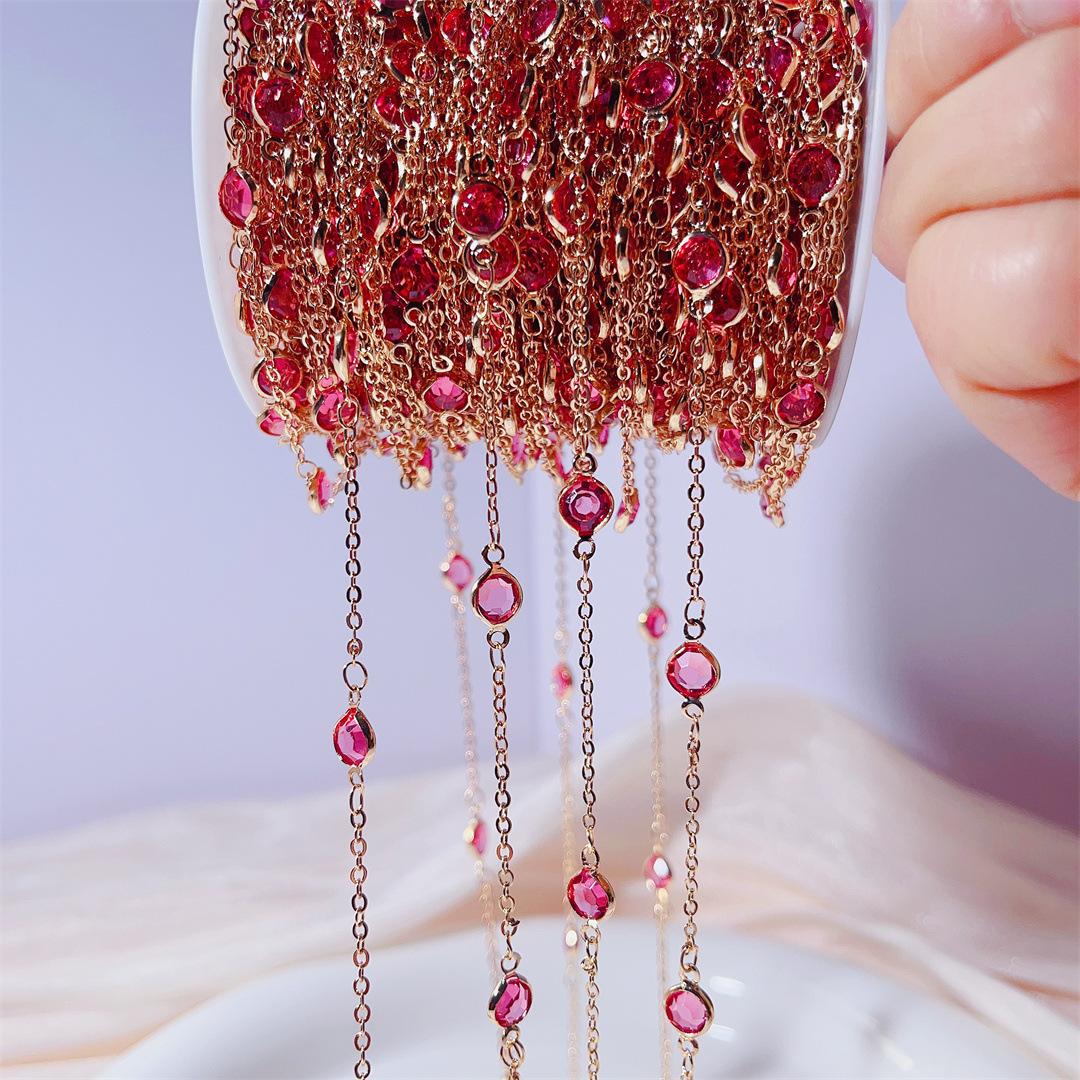 

0.5M 1M 2M Pink Round Crystal Glass Beaded Bracelet Necklace Copper Chains Clothing Supplies for Jewelry Making DIY Materials 0.5M