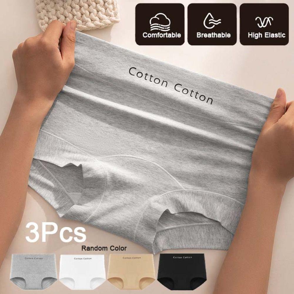 3Pcs Mid Waist Simple Briefs Cotton Crotch Underwear for Women Fashion Seamless Underwear  Lady