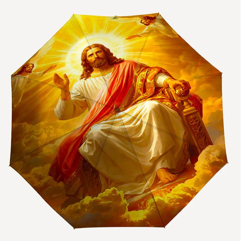 1PC Heavenly Jesus Umbrella-8-Rib Reinforced Portable Folding Travel Suitable for All Seasons Outdoor Daily Use-J345