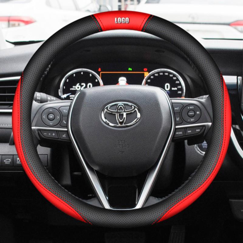 Coprivolante Universale in Pelle per Toyota RAV4 2020 2021 Stile Sportivo Diametro 38cm Nero Rosso Doppia Cucitura