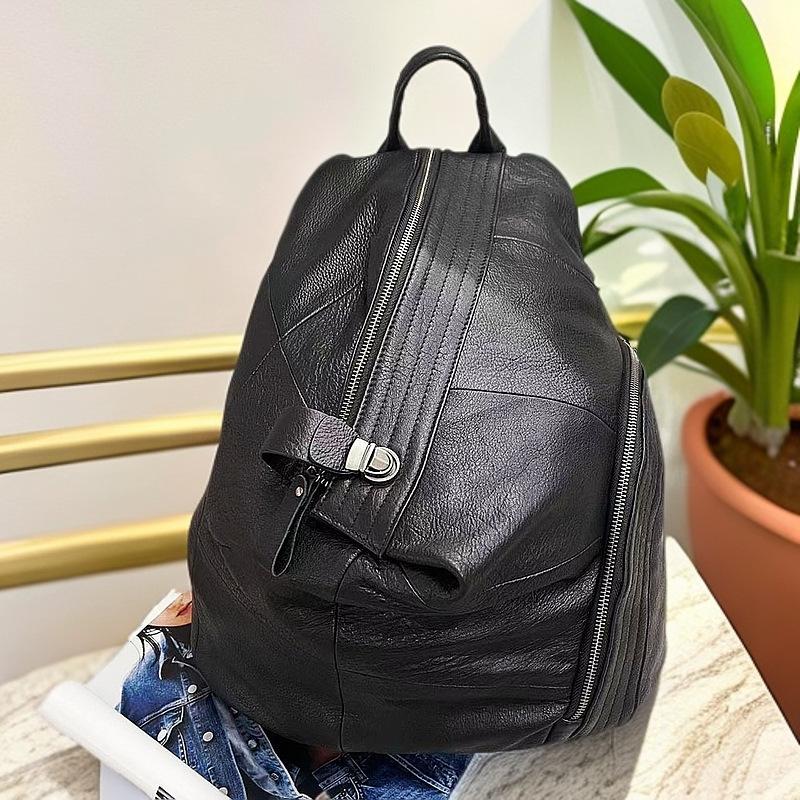 

Стильный кожаный рюкзак из сшитой вручную коровьей кожи, большой емкости, ретро-рюкзак с замком против кражи чёрный