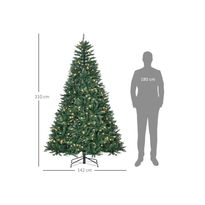 Sapin de Noël HOMCOM, 700 LED blanc chaud, 2154 branches, ignifuge, plastique/métal, 210 x 142 cm, vert