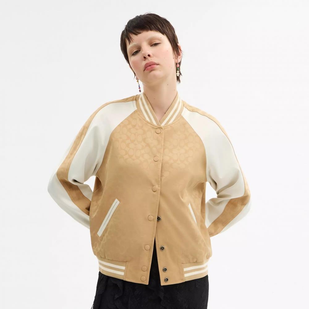 Coach Reversible Signature Souvenir Varsity Jacket Beige