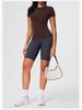 Damen Nude-Feeling Amerikanischer Stil Schnelltrocknendes Kurzarm-T-Shirt - Schlankmachendes Yoga-, Sport-, Fitness- und Laufoberteil