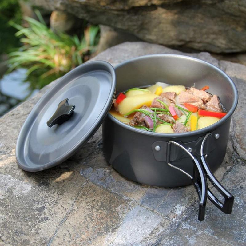 DS308 Portable Outdoor Nested Cookware and Tea Kettle Set for Camping
