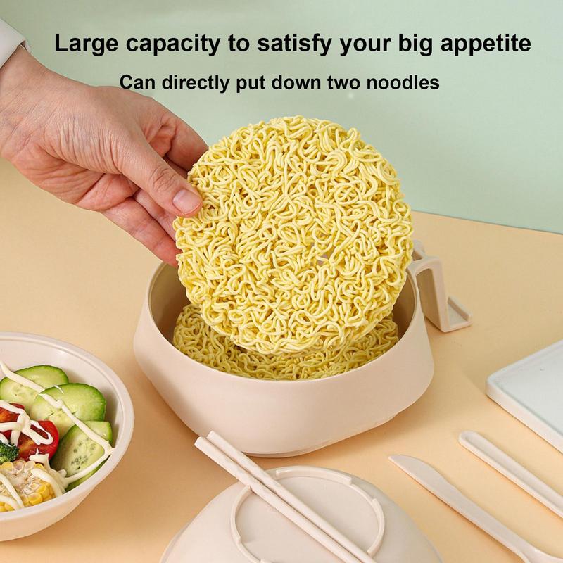 Ramen Cooker Bowl Set Large Capacity Instant Noodles Bowl 6X Rapid Ramen Noodle Bowl PP With Lid Chopsticks Spoons Fork For Soup