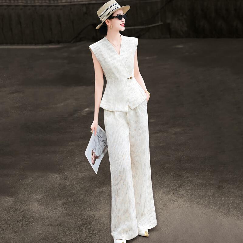 Women s Striped Sleeveless V-Neck Top & Wide-Leg Pants Set