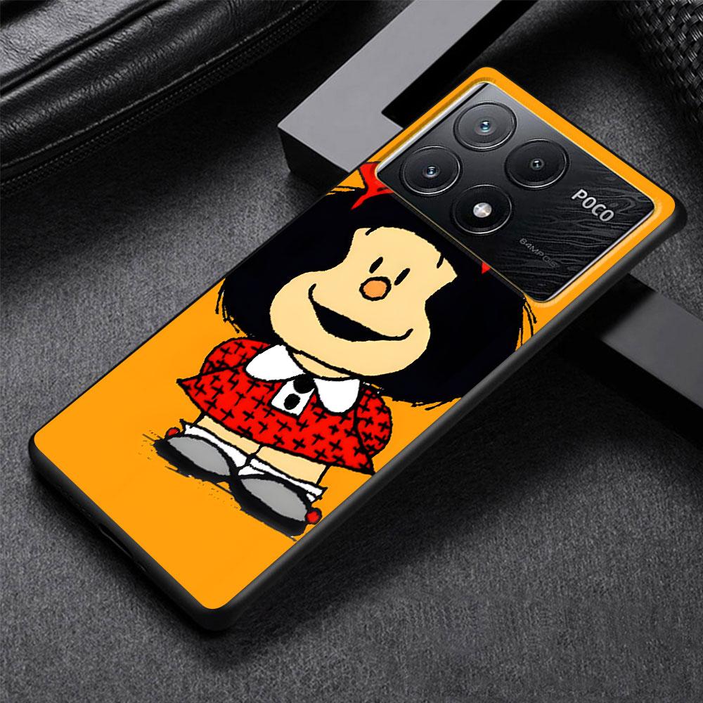 Cute Mafalda Case for Xiaomi Poco X6 X3 NFC M5s X5 F3 M4 M3 Pro Black Silicone Soft Phone Cover Coque
