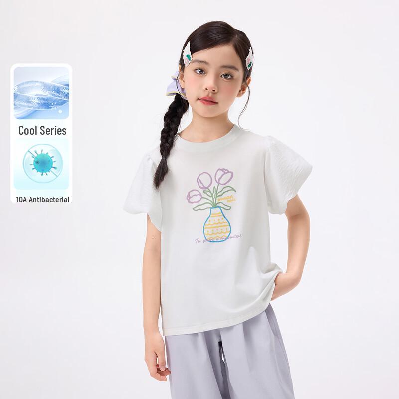 Xiao Yin Man Girls Summer Puff Sleeve Cartoon T-Shirt 140