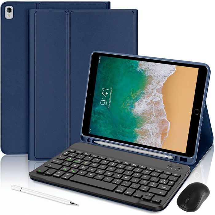 Coque Clavier pour iPad Air 3 10,5" / iPad Pro 10,5" - Bleu Marine avec Clavier Bluetooth + Souris + Stylet