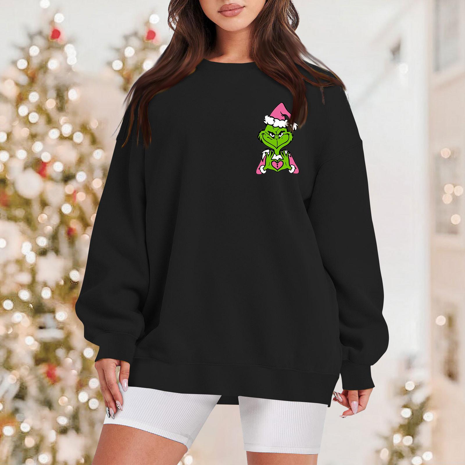 

Женская толстовка, спортивный пуловер с рождественским принтом, толстовка с v-образным вырезом и длинными рукавами, повседневная толстовка M чёрный