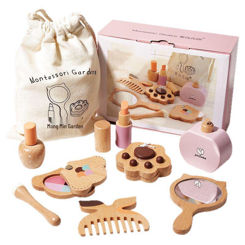 Children's Beech Wood Makeup Play Set - Educational Toy for Girls