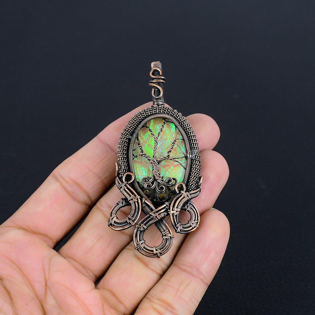 Australian Triplet Opal 999 Copper Wire Wrapped Pendant, Handmade Gemstone Jewelry Pendant Gift For Birthday