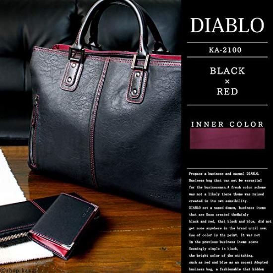 DIABLO Business Bag 2WAY Large Capacity Cowhide Shoulder Bag x [Diablo] Men's [KA-2100] (Black Red)