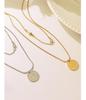 European-American Colorfast Thin Snake Bone Chain Necklace with Round Cross Zirconia Pendant, Gold-Plated Titanium Steel