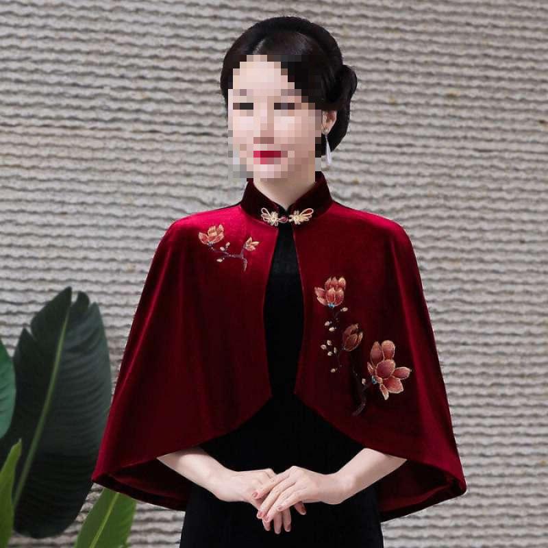 Elegant Gold Velvet Embroidered Qipao Shawl Women s Short Jacket 4XL (160-180 jin) вино красного
