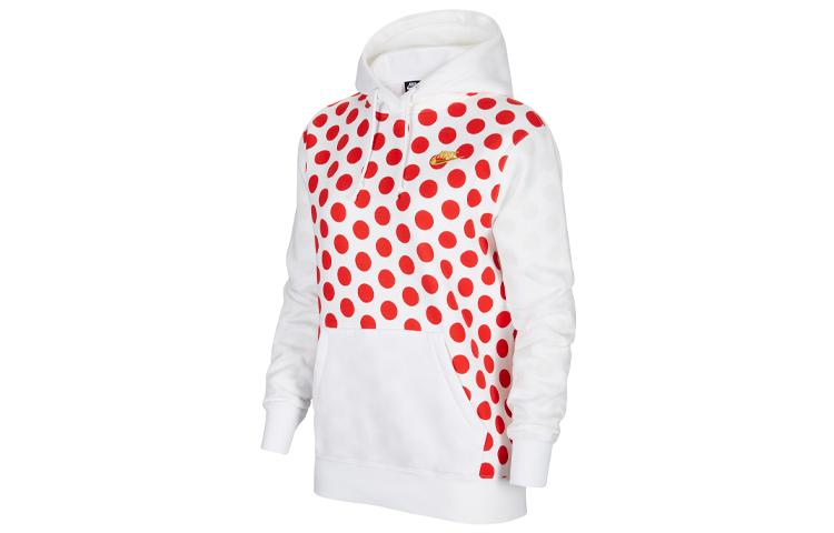 Nike Sportswear Essentials Athleisure Polka Dot Print Patchwork Brushed Fleece Lined Hooded Pullover Sweatshirt Winter CQ7779-167 L