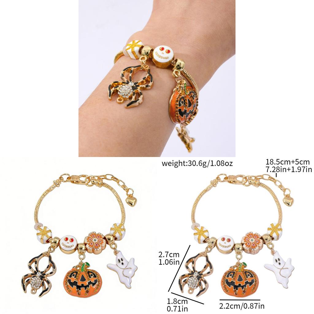 Halloween Pumpkin Charm Bracelet With Micro Inlay Zirconia For Unisex Costume Accessory