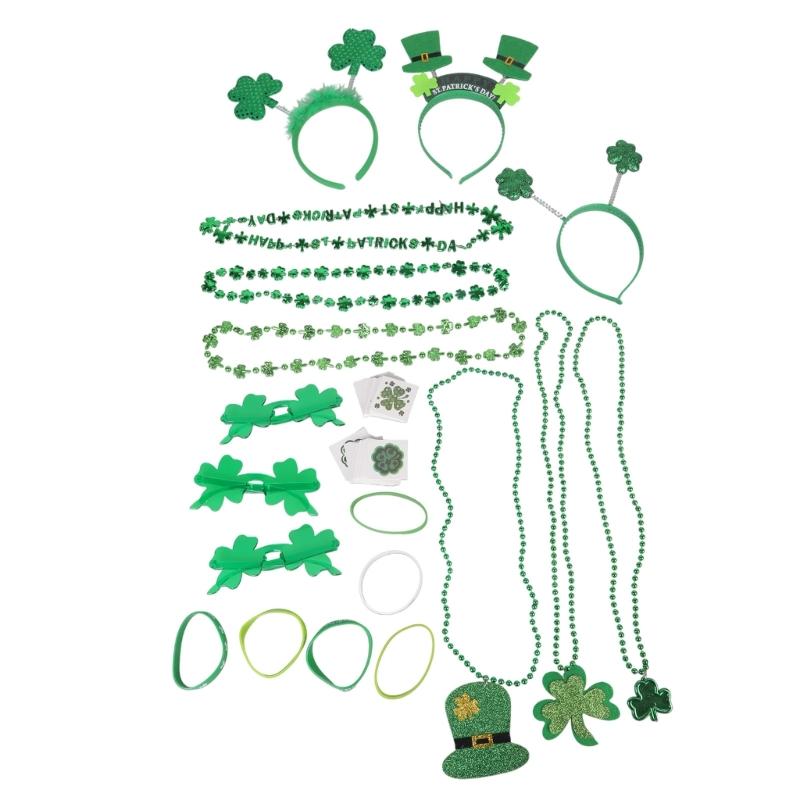 Saint Patricks Day Accessories Party Favors Shamrock Glasses Beaded Necklace for Irish Saint Patrick s Day Decorations 1