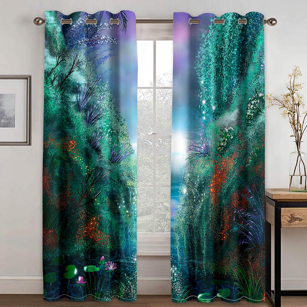 Bizarre Landscape Animal Pattern 3D Digital Print Curtain Fantasy Scene Privacy Low Shading Curtain Fabric Two Pieces