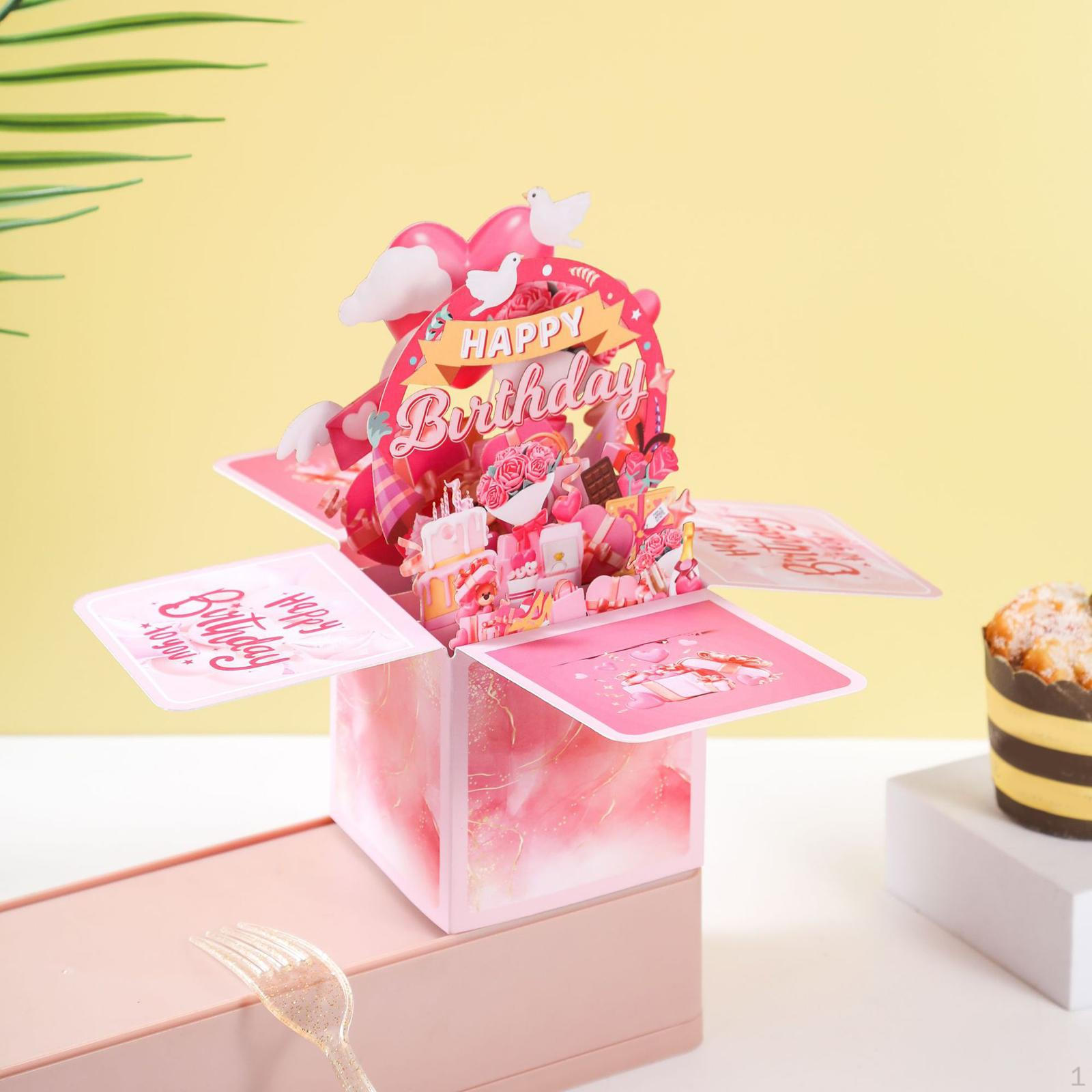 

3D листівка з днем ​​народження, подарункові листівки, подарунки ручної роботи для чоловіка рожевий