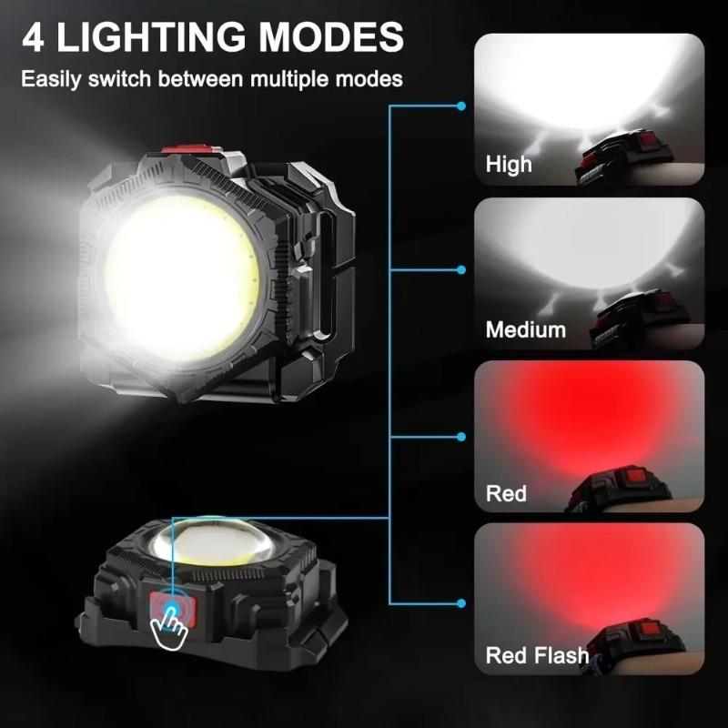 Portable COB Headlamp Flashlight Watch Light Type-C Rechargeable Headlight Outdoor Working Emergency Light Red Warning Lights