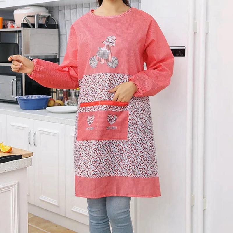 Fashion Kitchen Apron For Woman Cooking Baking Bibs Winter Cleaning  apron Long sleeves Aprons Bibs Kitchen accessories Tools