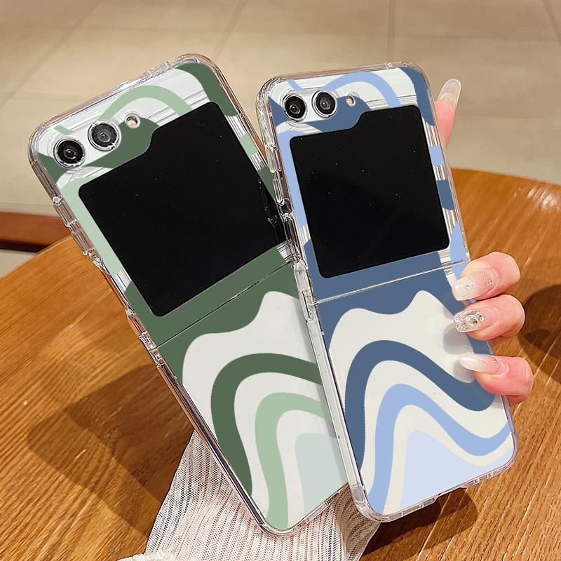 

For Samsung Galaxy Z Flip6 Flip5 Flip4 Flip3 Wave Stripe 2 Pcs Folding Shockproof Clear TPU Soft Phone Cover Samsung Galaxy Z Flip6 коричневый/розовый