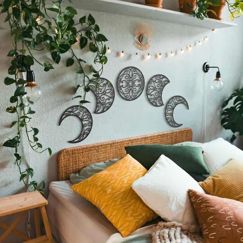 5pcs Moon Phase Wall Hanging Bedroom Wall Decor Above Bed DIY Headboard Ideas Above Bed Decor