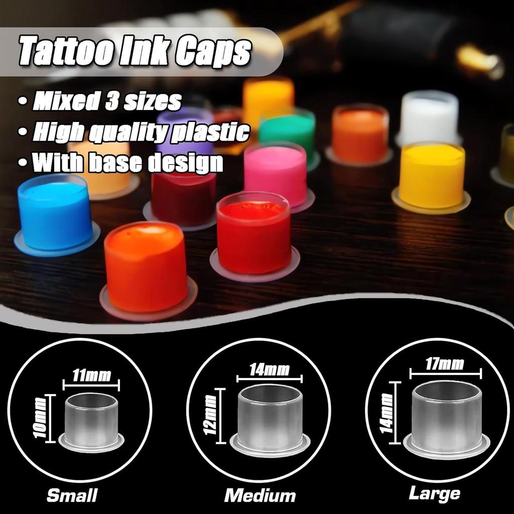 DM 100PCS Disposable Tattoo Ink Cup Plastic Pigment Clear Holder Container Cap With Bottom Permanent Makeup Microblading Supply