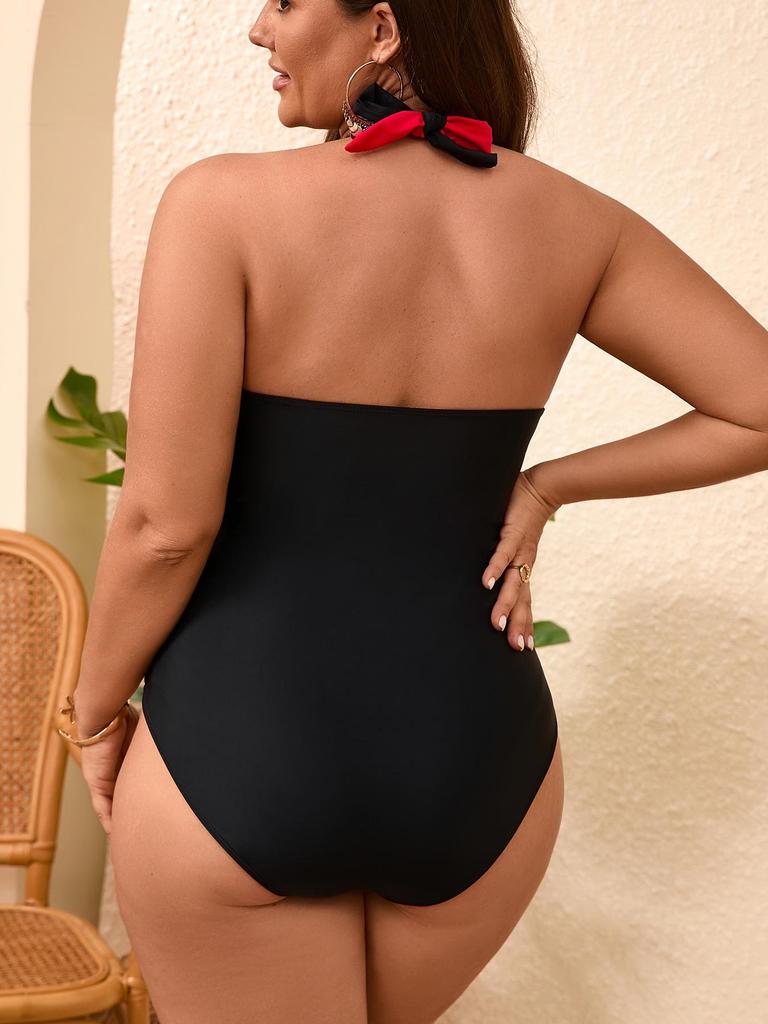 2026 Übergröße Sexy Neckholder Patchwork Badeanzug für Damen - Schlankmachender Europäischer und Amerikanischer Stil