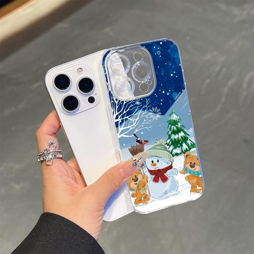 Ae108 Happy New Year Merry Christmas Magsafe Transparent Cases for Samsung S23 S24 Ultra S21 iPhone 16 Pro Max XR Magnetic Wireless Charge Back Cover
