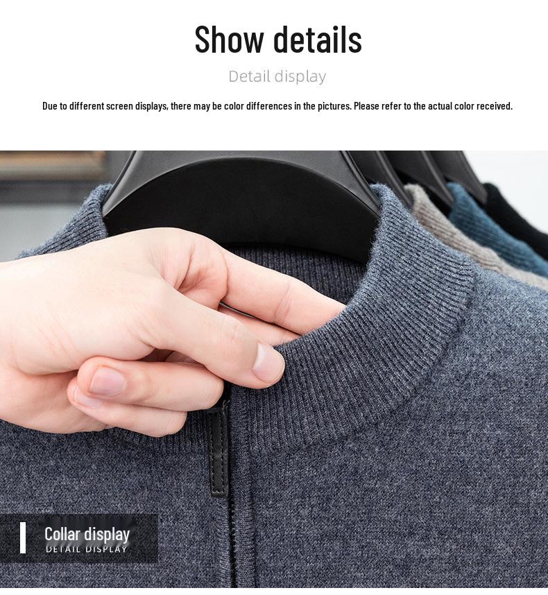 Men's Thick Wool Base Layer Sweater with Half-High Collar and Zipper - Perfect for Autumn and Winter Warmth