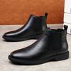 Fashion Warm Plush Fur Men Chelsea Boots New Winter Man Casual Boots Soft Leather Elastic Strap Ankle Boots Slip On Formal Business Shoe